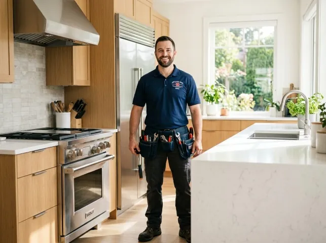 Appliance Repair Hero technician in a Alcalde, NM kitchen after an appliance repair